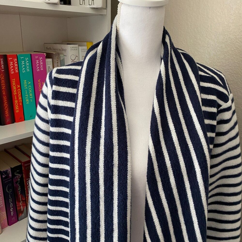 Anthropologie STARK X Navy White Stripe Skipper Sweater Stripe Cardigan Size LP - Picture 5 of 10